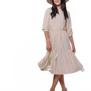 NEW LILAC striped midi dress in ivory